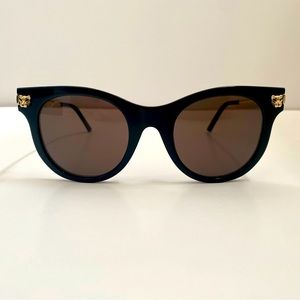 Cartier CT0024SA 005 sunglasses shiny black frame and solid smoke + azure lens.